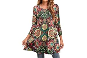 Enmain Damska tunika na co dzień topy z długim rękawem damska długa tunika bluzka koszule okrągły dekolt plus size tuniki sukienka pływająca koszulka dla kobiet, S-3XL