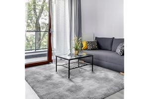 SOANNY Living Room Rugs, Soft Fluffy Area Carpet for Bedroom Dorm Nursery Bedside Kids Room Lounge Office, Luxury Tie-dyed Shag Washable Throw Rug for Home Decor, Light Grey, 120x180 cm