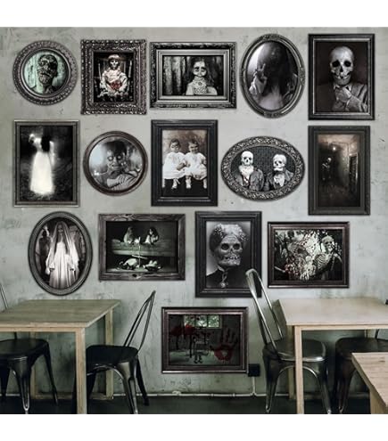 4 Cadres Portraits Halloween 3D Effrayants - Visages Changeants - Décoration Maison Hantée 22x28 Cm
