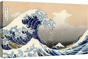 canvashop Quadri Hokusai Cm 120X70 La Grande Onda Di Kanagawa Stampa Su Tela Canvas Quadro Moderno Arredo Arte Casa Soggiorno