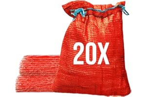 Bazko 20 Stück Raschelsäcke 50x80 cm 30 kg | rot | Netzsäcke mit Zugband | Kartoffelsack Zwiebelsäcke, Netzsack Brennholz Kaminholzsäcke