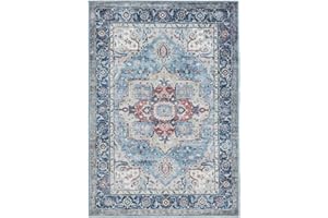 RugVista Georgia Oriental Rug, Modern, 160x230 cm, Rectangle, Carpet, Low Pile, Machine Washable 30°, living room,bedroom, kitchen, Blue/Multi