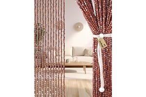 ‎FOUNDGO FoundGo Perlenvorhang Holz [90x200cm 90 Stränge] Handgefertigte Holzperlenvorhang Türvorhang als Insektenschutz Fliegenschutz Raumteiler für Zimmer Balkon Türen