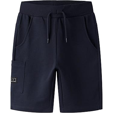 MOR Jongens shorts van katoen - zomerbroek met zakken en trekkoord - comfortabele kinderbroek voor sport en vrije tijd - wasbaar - maten 134-176 (kleur, maat), donkerblauw, 134