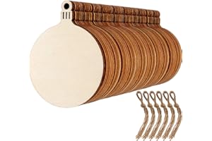 Quesuc 60 Piezas de Adornos navideños de Madera, rebanadas Redondas de Madera, Copos de Nieve, rebanadas en Forma de ángel con 60 Piezas de Cuerdas para Adornos Colgantes de árbol de Navidad de Año