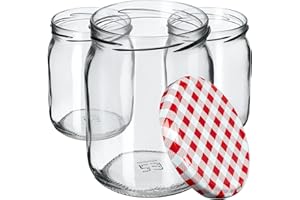 KADAX 24st Einmachgläser 540ml mit Schraubdeckel fi82 mm für Einlegen, Einmachen, Konservieren und Mahlzeitenvorbereitung - Luftdichte Twist-off Gläser (Rot kariert, 24 St.)