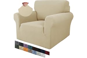 MAXIJIN Fundas Creativas de Jacquard para sillas para Sala de Estar, Fundas elásticas Antideslizantes para sillas con Brazos para Perros, Funda elástica de 1 Pieza (1 Plaza, Beige Claro)