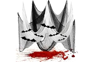 Huifengjie Halloween Decorazioni Horror Garza Halloween, 5 Pezzi 183 x 76cm Panno Spaventoso per Halloween Horror Tessuto Decorazioni di Halloween per Patio Giardino Parete di Casa(3 Nero+2 Bianco)