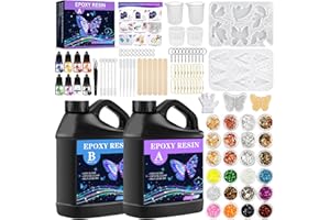 KIMIGO Resine Epoxy,1020ml Resine Epoxy Transparente,1:1 Ratio,Kit Résine Epoxy Complet,Avec Pigment de résine,Feuille d'or,Paillettes,pour la Fabrication de Bijoux en Cristal Pendentif Bracelet