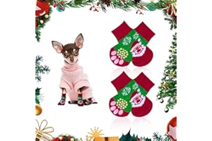JINSIHU 4 Stück Weihnachten Antirutschsocken für Hunde Weihnachtssocken Indoor Anti-Rutsch-Hundesocken Weihnachtsmann Weicher Elastisch Pfotenschutz Haustiere Warm Halten für Kleine Hunde Katzen XS