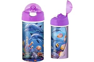 3D LiveLife Gourde - Royaume des Hippocampes de Deluxebase. Gourde plastique Océan Lenticulaire 3D avec Paille. Gourde enfants 600 ml avec illustrations originales artiste renommé Steve Sundram