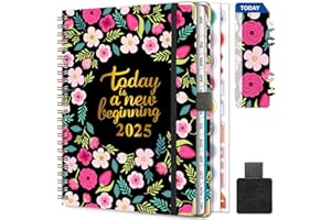 Gumiho Agenda Semainier 2025 Spirale - A5 Planner (Janvier-décembre 2025)-Agenda Scolaire Avec boucle de stylo,Règle Signet & Autocollants de plan (Rose)