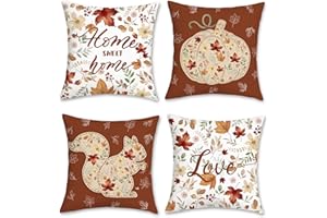 Bonhause Federe per Cuscini Autunno 45 x 45 cm Copricuscini Decorativi Foglie Autunnali Scoiattolo Zucca Velluto Morbido Federa per Cuscino Divano Letto Casa Decorazione Set di 4