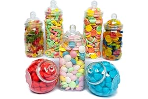 Truly Sweet Candy 7 tarros de plástico retro grandes para recoger y mezclar, tienda de dulces victoriana, kit de buffet de caramelos, paquete de fiesta