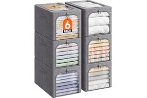Lifewit Lot de 6 Boite de Rangement Robuste avec Cadre en Métal, Sac de Rangement Pliable avec Fenêtre Transparente, Bac Rangement Sous Lit, Organisateur Placard pour Vêtements, Couvertures, 40L