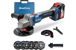 Dong Cheng Cordless Angle Grinder 20V 125mm, 1000W 9000RPM with Variable Speed, Slide Switch, DSC Protection for Cutting, Grinding, Polishing, Included 6 Discs & 4.0Ah Battery Charger Kit