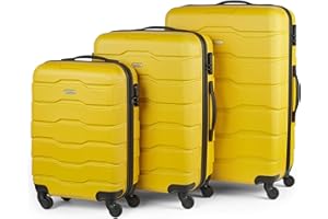 VonHaus Suitcase Set, Mustard 3pc Lightweight Wheeled Luggage, ABS Plastic Carry On or Check in Travel Case, Durable Hard Shell w/ 4 Spinner Wheels, Built in Lock & Handle, Small/Medium/Large Holdall