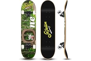 Sefulim 31 x 8 Inch Complete Skateboard 7 Layer Canadian Maple Double Kick Deck Skateboard for Boys Girls Teens Adults Beginner
