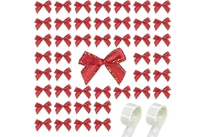 LAMEK 200 Pezzi Mini Nodo Rosso, Mini Papillon, Mini Nodo Albero di Natale con 2 Rotoli di Colla per Confezioni Regalo Decorazioni Feste Fai da Te Natale Rosso