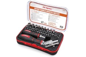 Hi-Spec 61pc 1/4” Hex Driver Bits & Socket Set with Right Angle Ratchet Handle. Easy Repairs with Torx & Small Precision Multi Bits. Screwdriver Bit Set in a Storage Case