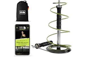 ‎WILD INSTINCTS Wild Instincts® Profi Springseil, Anti-Rutsch Griffe, 3m Stahlseile/Sprungseil mit Kugellager/Extragewichte mit Tasche/Speed Rope/Jump Rope für Seilspringen/Springseil Erwachsene Fitness