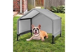 A.FATI Hundehütte Outdoor für Kleine bis Mittlere Hunde, 75x65x65 cm, Wasserdicht Hundezelt mit Rückwand, Sonnenschutz Hundeliege mit Dach für Kleintiere, Hühner, Katzen, Welpen, Farbe in Grau