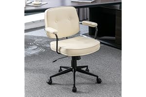 WAHSON OFFICE CHAIRS Wahson Retro domowe krzesło biurowe, skóra PU, obrotowe krzesło komputerowe z podłokietnikiem, krzesło do pracy z regulacją wysokości, do domowego biura, gabinetu, toaletki, białe