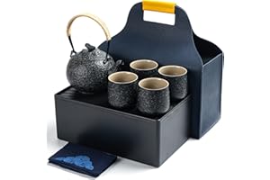 ‎TEANAGOO TEANAGOO Przenośny japoński zestaw do herbaty, grafitowy szary podróżny porcelanowy zestaw do herbaty, 1 czajniczek (700 ml) + 4 filiżanki do herbaty (205 ml), U2, etui do przechowywania tacki na