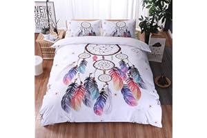 OldPAPA Komplet pościeli na łóżko podwójne (200 x 200 cm) z 2 poszewkami na poduszki dwustronny nadruk pióro bohemia podwójny zestaw pościeli, miękka, hipoalergiczna poszewka na kołdrę z mikrofibry