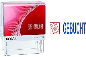 ‎COLOP COLOP Printer 20 Text-Stempel GEBUCHT und Piktogramm, Abdruckfarbe blau-rot, sofort einsatzbereit, bis 5 000 Abdrucke