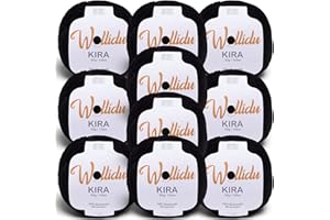 ‎WOLLIDU Wollidu Kira 100% Baumwolle zum Stricken und Häkeln 10 x 50g Set Häkelgarn Strickgarn - Schwarz