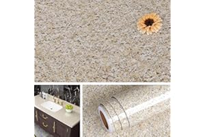 Livelynine Piano da Lavoro Cucina Adesivo Carta Adesiva per Top Cucina Effetto Granito Pellicola per Tavolo Cucina Pellicola Adesiva Granito Beige Quarzo Rivestimento Mobili Adesivo Cucina 40CMx2M