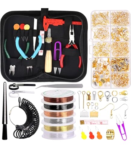 1200 Pezzi di Perline a Crimpare per la Creazione di Gioielli, Perline in Tubo a Crimpare con Pinze a Crimpare e Pinzette per Realizzare Orecchini Bracciali Collane Cavigliere (Oro, Argento