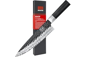 SHAN ZU Couteau de chef japonais, couteau de chef en acier à haute teneur en carbone 9Cr18MoV à 7 couches, couteau Gyuto professionnel super tranchant