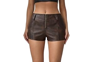 GORGLITTER Pantalones cortos elegantes para mujer, cintura baja, pantalones cortos de piel con cremallera, pantalones cortos, pantalones cortos para el tiempo libre, minipantalones cortos para fiesta