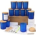 MILIVIXAY 12 stuks 14 oz matte groene kaarsenpoten met bamboedeksels en kaarsenmakerijkits - ovaal ontwerp, bulk lege glazen pot voor grote kaarsen en specerijen