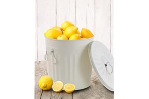 Jinfa | Piccolo bidone della spazzatura in metallo con manici e coperchio | Bianco crema | Ø 21,5 cm, h 21,5 cm | Capienza 7 litri