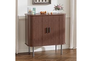 BonVache Sideboard, Buffet Storage Cabinet for Living Room, Kitchen Cupboard with Tambour Sliding Door, Storage Unit for Modern Home Dinning Room,Walnut