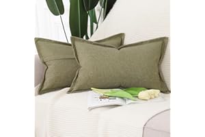 Madizz Juego de 2 Suave Lino Decorativo Funda de cojíns con Borde Ancho Lujo Estilo Fundas de Almohada para el sofá Dormitorio Verde Musgo Rectangular 30 x 50 cm