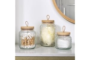 Navaris Organizer Bagno in Vetro Martellato - Set 3 Contenitori Trasparenti Porta Trucchi - per Cotton Fioc Dischetti Struccanti e Assorbenti - per Elastici e Oggetti con Coperchio