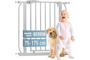 IB-STYLE ib style Cancelletto per Bambini di Sicurezza Berrin - Scale e Porte, Senza forature, Metallo, 90° Stop, Anche per Cani e Animali Domestici, Grigio, Larghezza: 140-150 cm