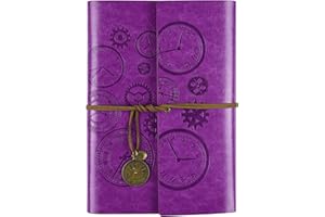 ASTEN Taccuino in pelle, ricaricabile, vintage, con rilegatura a spirale, diario di viaggio per scrivere, con carta rigata, regalo per ragazze, ragazzi, formato A6, 18 x 13 cm, viola