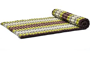 Leewadee Zwijana mata podłogowa L – Wygodny i rolowany materac tajski, miękka mata do masażu wypełniona ekologicznym kapok, idealna jako mata do spania 190 x 100 cm, brązowy zielony