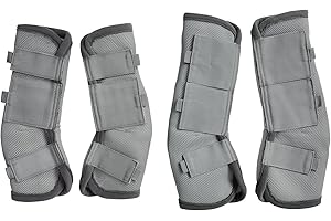 Gallopoff Horse Fly Boots Set of 4 - Soft & Comfort Mesh Travel Fly Leggings for Horses - Perfect for Field or Stable Grey Full