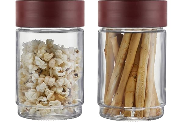 CELLO Modustack Glassy Storage Jar Set of 2 (750 ml x 2), Maroon Glass Jar with Lid Stackable For Grains, Pulses, Spice, Cereals, Cookies, Dry Fruits Fridge Storage Container