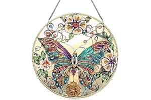 Zamety Diamond Painting Pendente, Farfalla 5D Diamond Painting Adulti Ciondolo, DIY Diamond Painting Kit Completo, Pittura Diamante Pendente con Catena per Finestre Casa Giardino