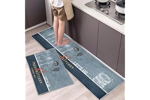 ‎HOIMLM Hoimlm Küchenteppiche 2 Stück, Rutschfestes Küchenmatten,Wasser und Öl aufnehmen Küche Matten Fußmatte Teppich Set,Staubdicht Fußmatte für Drinnen (40x60+40x120cm, Hamburger)