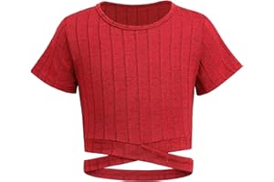 Arshiner Girls T-Shirts Crop Top Kids Summer Short Sleeve Solid Color Round Neck Shirt Casual Fashion Tee Shirt for Girls 8-15 Years