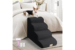 MIDOUAUTOUK Dog Stairs for High Sofa Bed Beige, 4-Steps Easy Climbing Pet Ramp Steps, Non-Slip Dog Ladder with Washable & High Density Sponge for Small Dogs and Cats, Send 1 Sticky Lint Roller