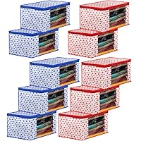 Kuber Industries Dot Printed Foldable, Lightweight Non-Woven Saree Cover/Organizer With Tranasparent Window- Pack of 10…
